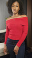 Off-The-Shoulder Foldover Ribbed Knit Top