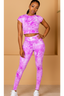 Aura Marble Short Sleeve Crop Top & Legging Set - Pink