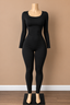 On Demand Long Sleeve Stacked Leg Jumpsuit - Black