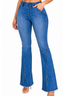 High-Rise Medium Wash Raw Hem Flare Jeans