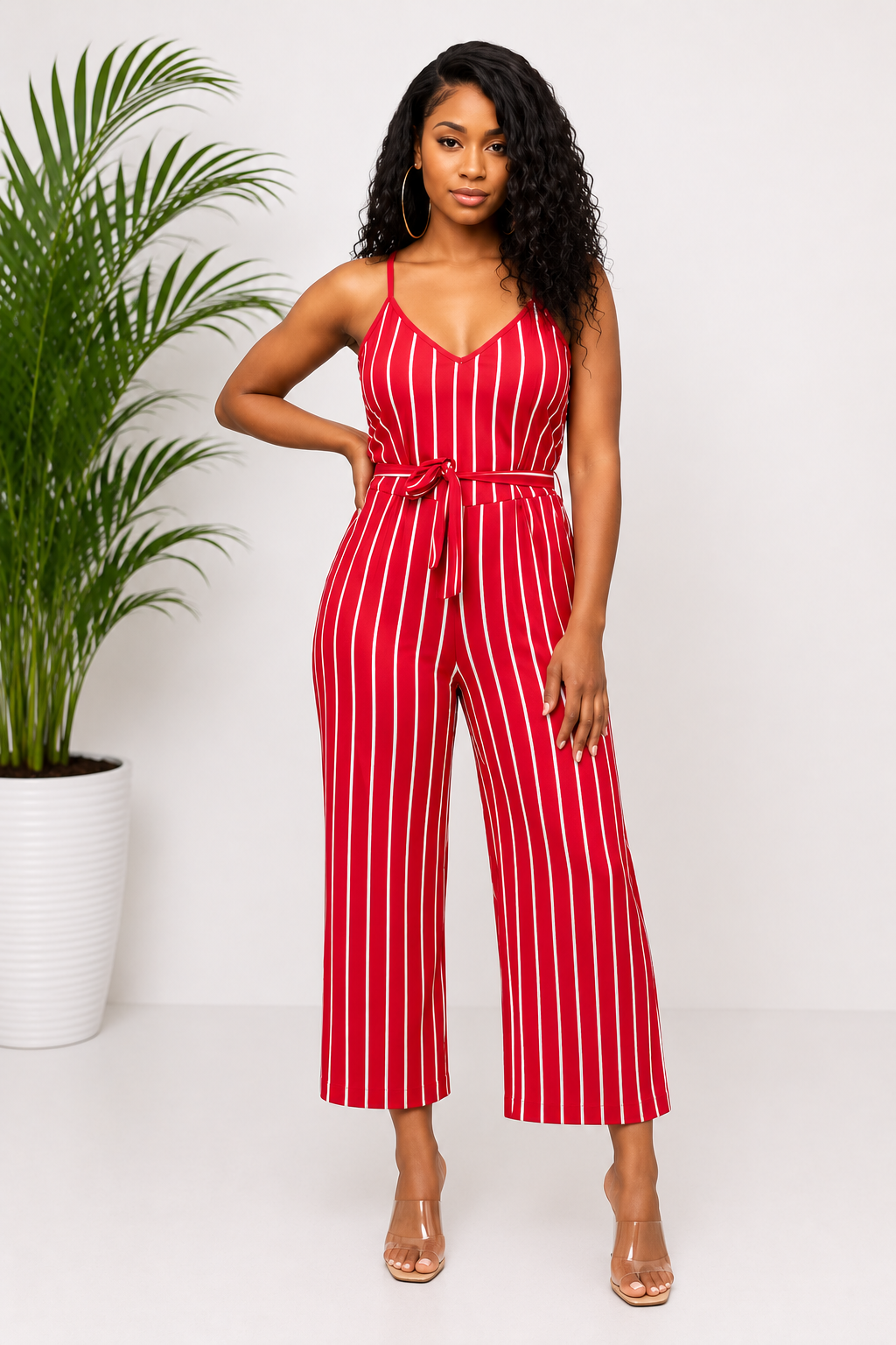 Kandy Kane Striped Wide Leg Jumpsuit