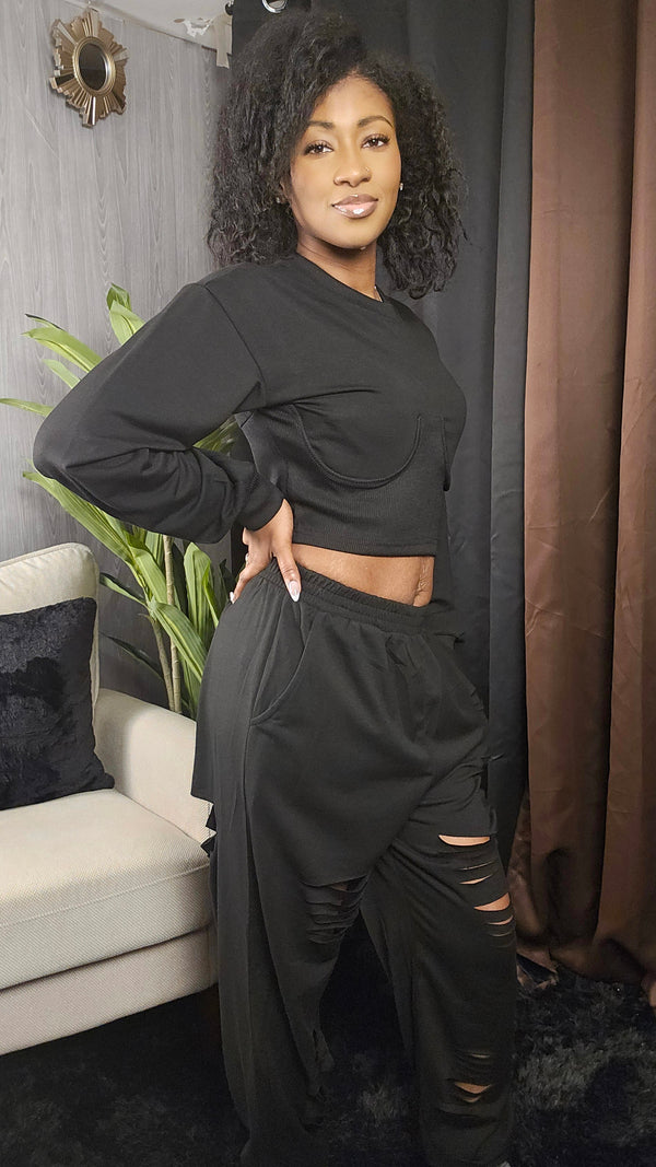 Midnight Rebel Distressed Two-Piece Set