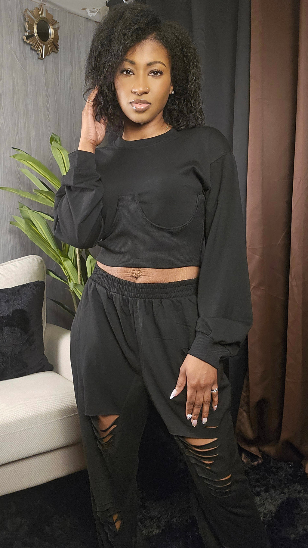 Midnight Rebel Distressed Two-Piece Set