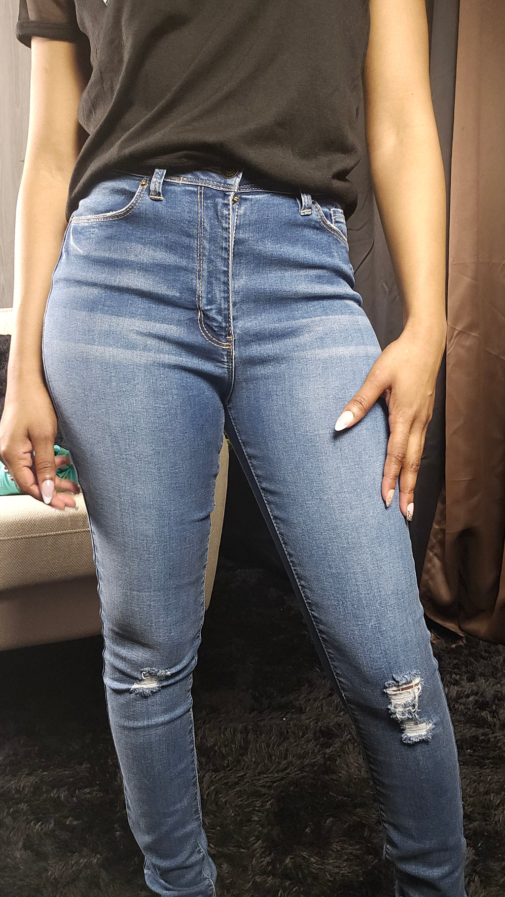 High-Rise Medium Wash Distressed Skinny Jeans