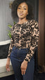 Flocked Damask Mesh Long Sleeve Top