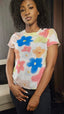 Retro Floral Print Mesh Short Sleeve Tee