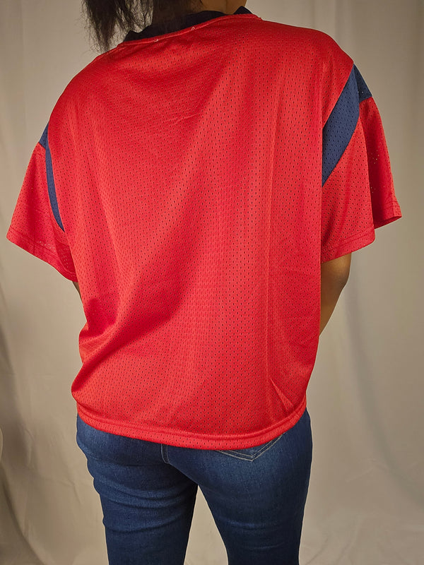 Oversized V-Neck Football Jersey Top