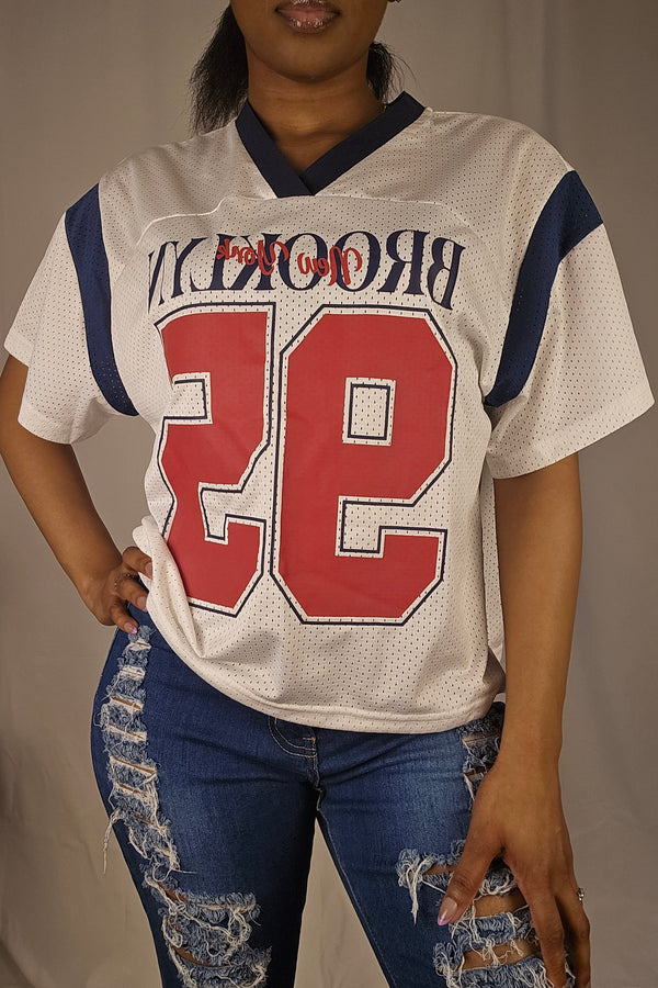 Oversized V-Neck Football Jersey Top