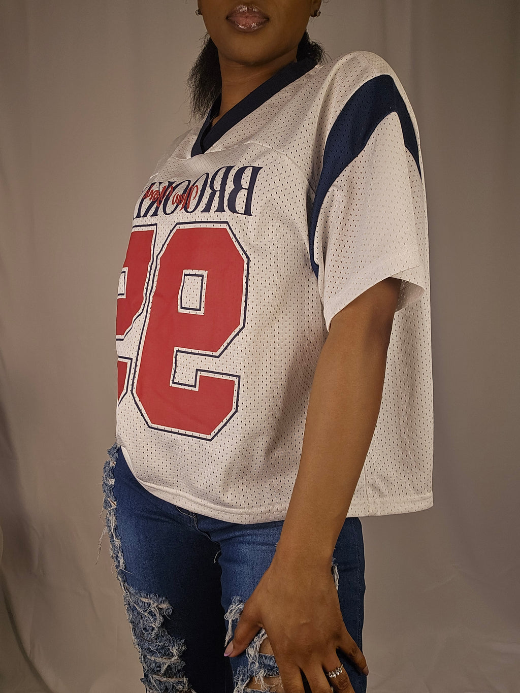 Oversized V-Neck Football Jersey Top