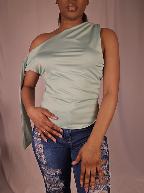 Midnight Glam One-Shoulder Draped Top - Wine