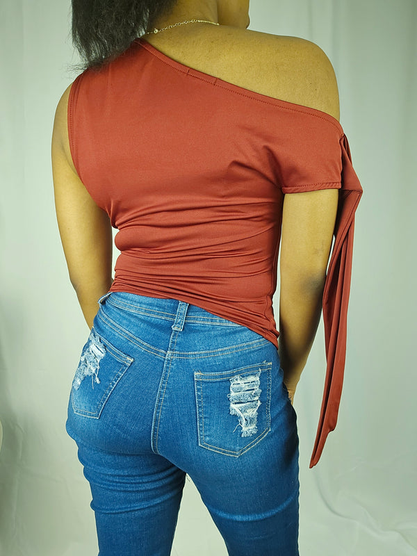 Midnight Glam One-Shoulder Draped Top - Wine