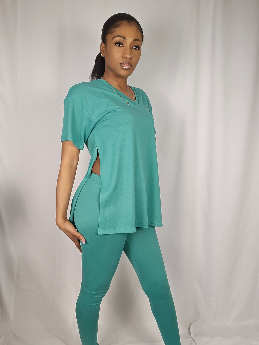 Slit Tunic Top & Leggings Two-Piece Set