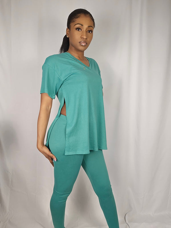 Slit Tunic Top & Leggings Two-Piece Set