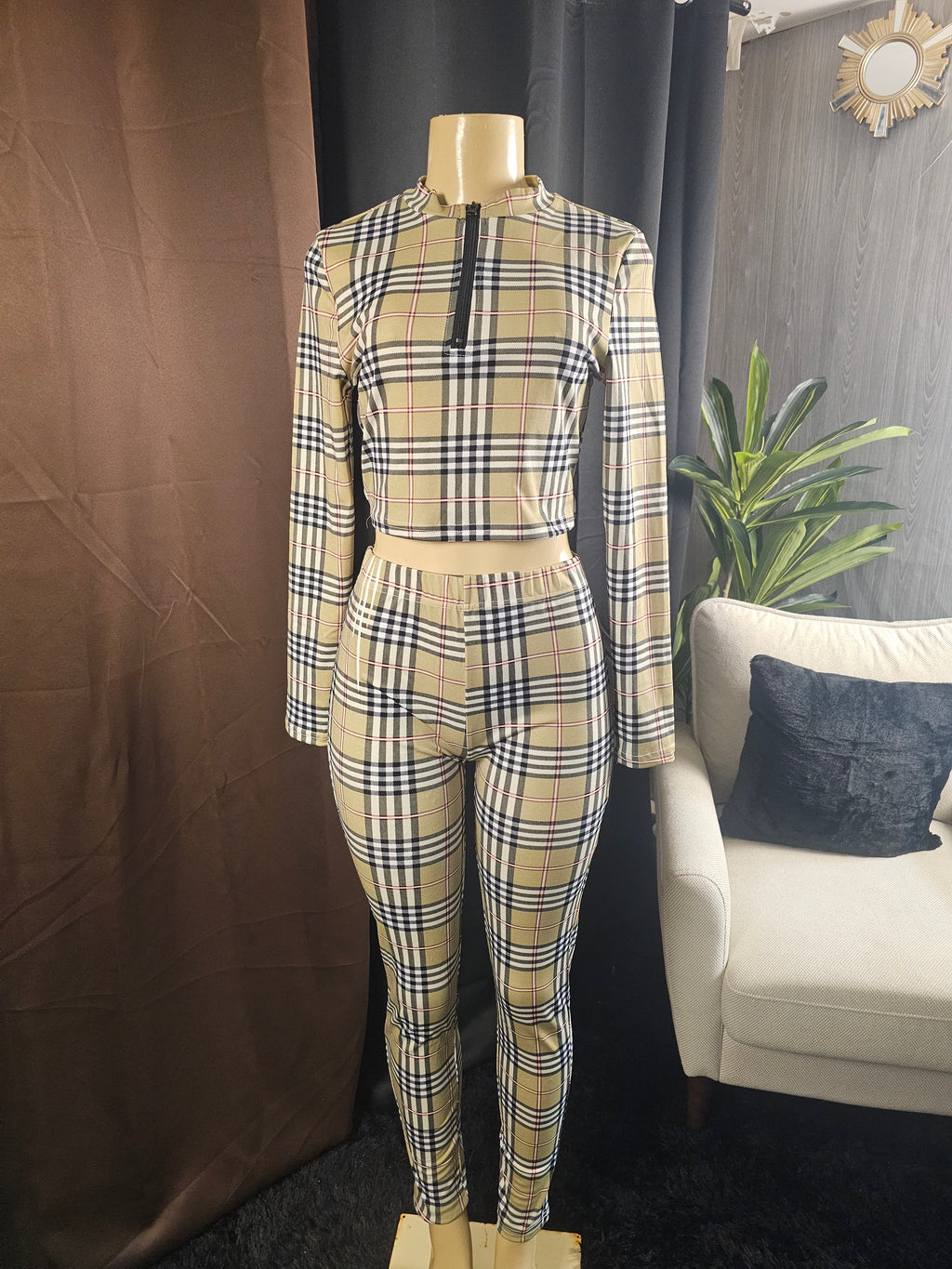 Plaid 2-Piece Crop Top & Leggings Set