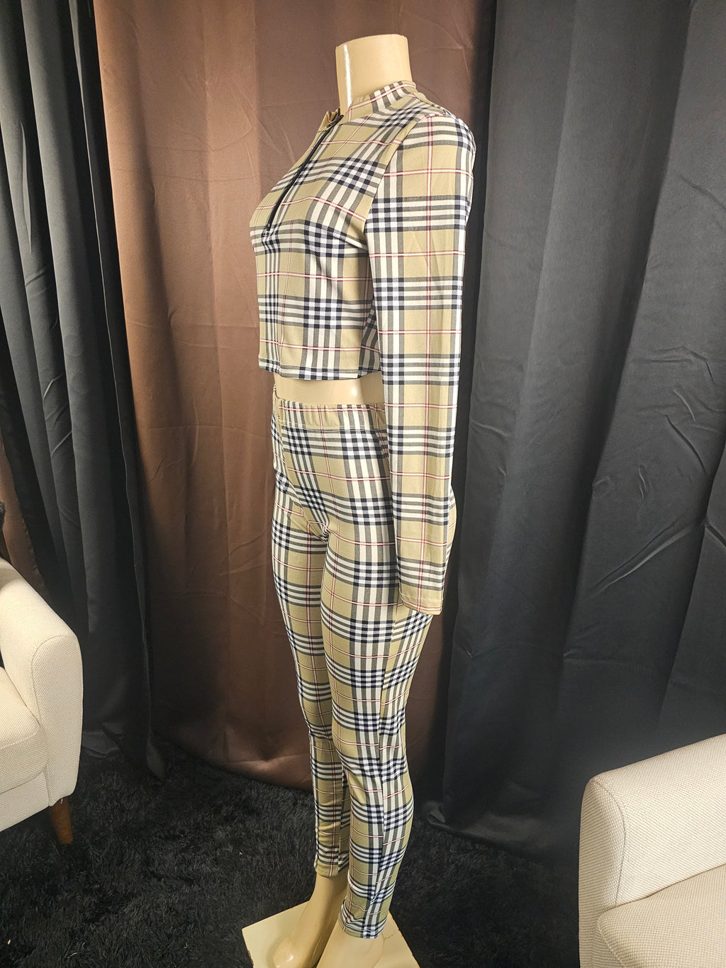 Plaid 2-Piece Crop Top & Leggings Set