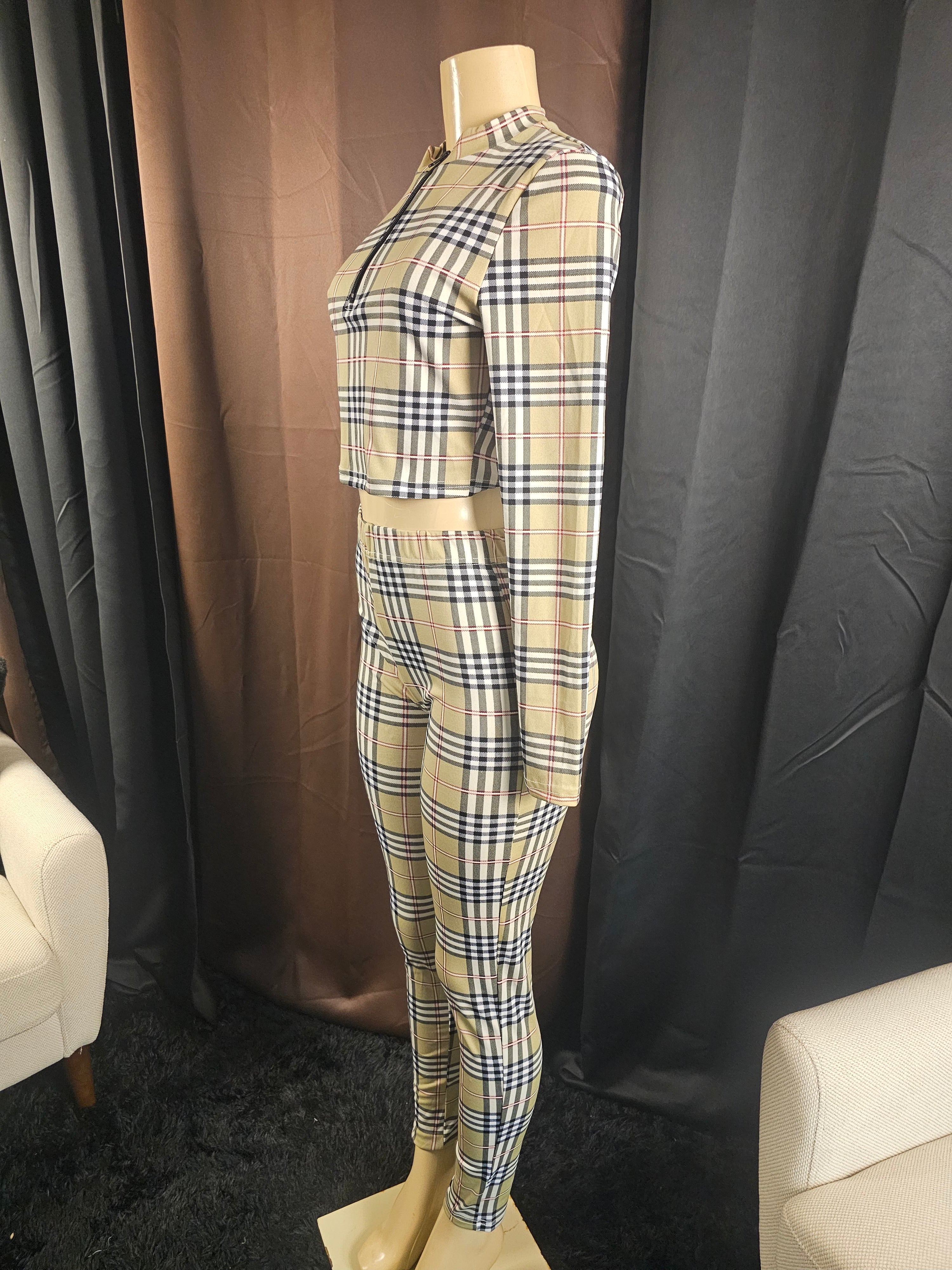 Plaid 2-Piece Crop Top & Leggings Set