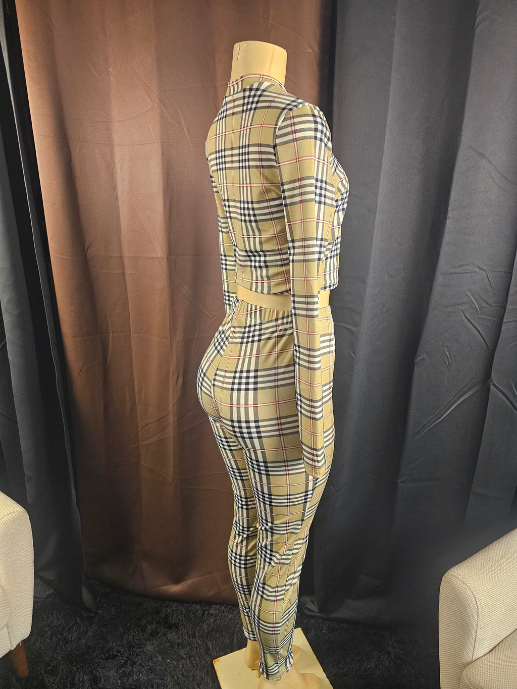 Plaid 2-Piece Crop Top & Leggings Set