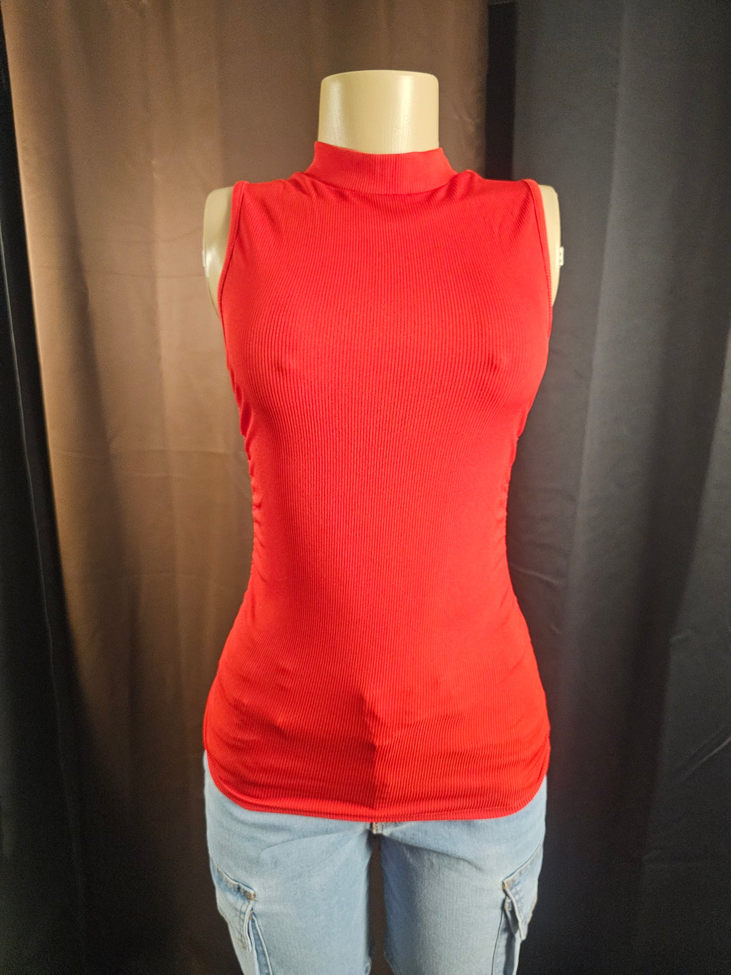 Ribbed Mock Neck Sleeveless Top