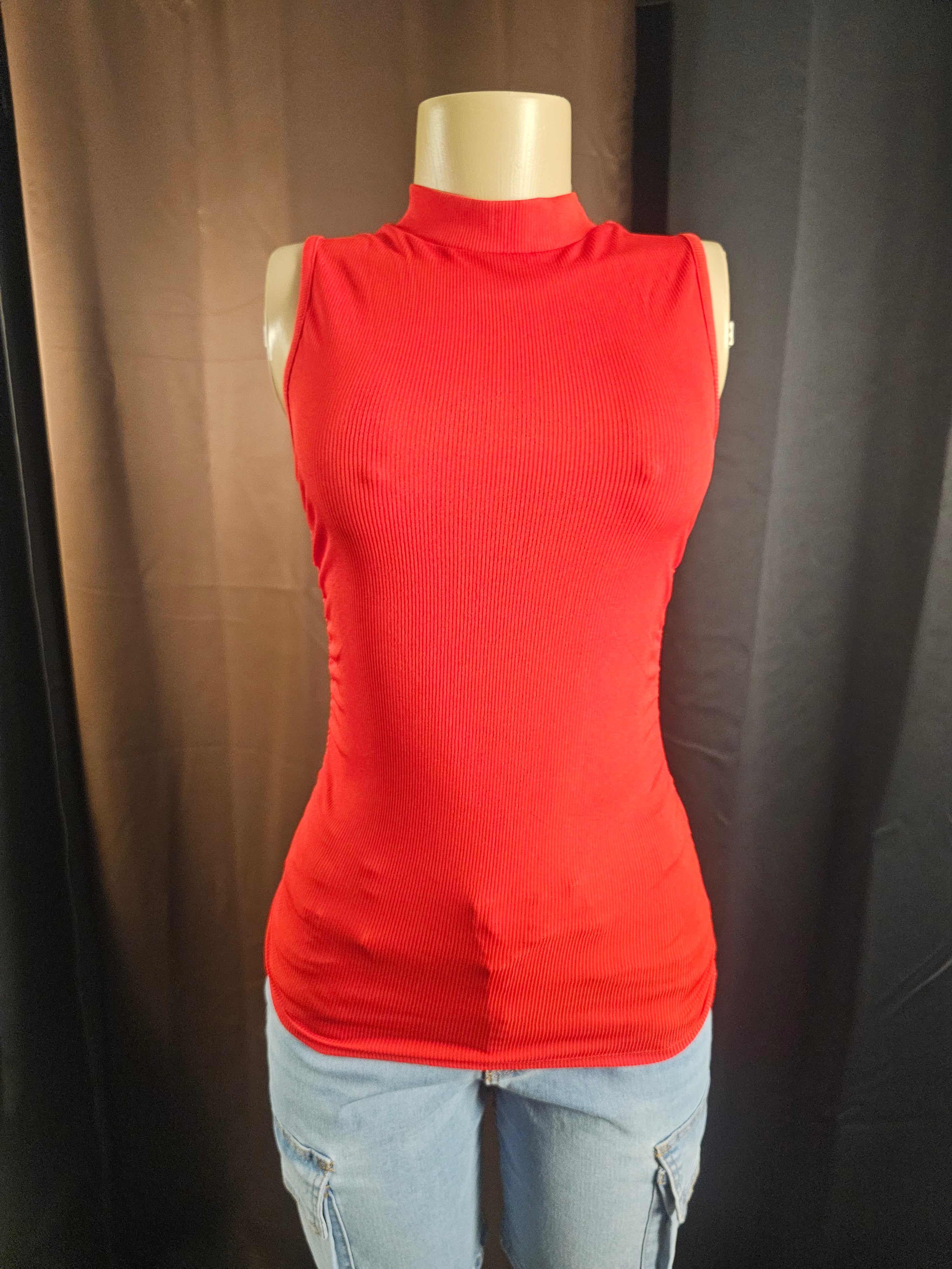 Ribbed Mock Neck Sleeveless Top