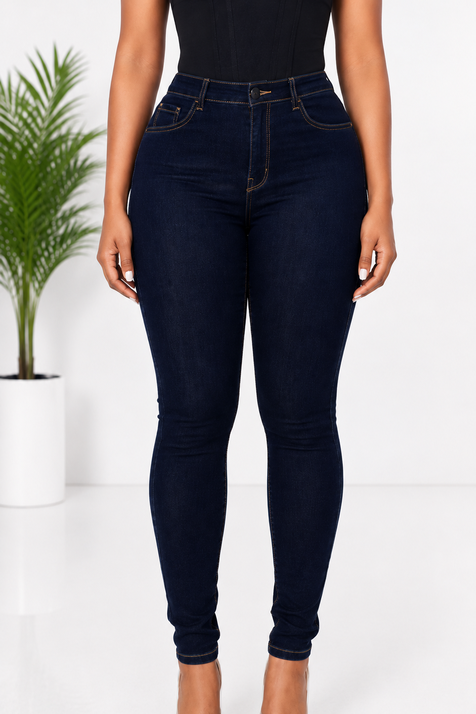 High-Rise Dark Wash Skinny Jeans Main image
