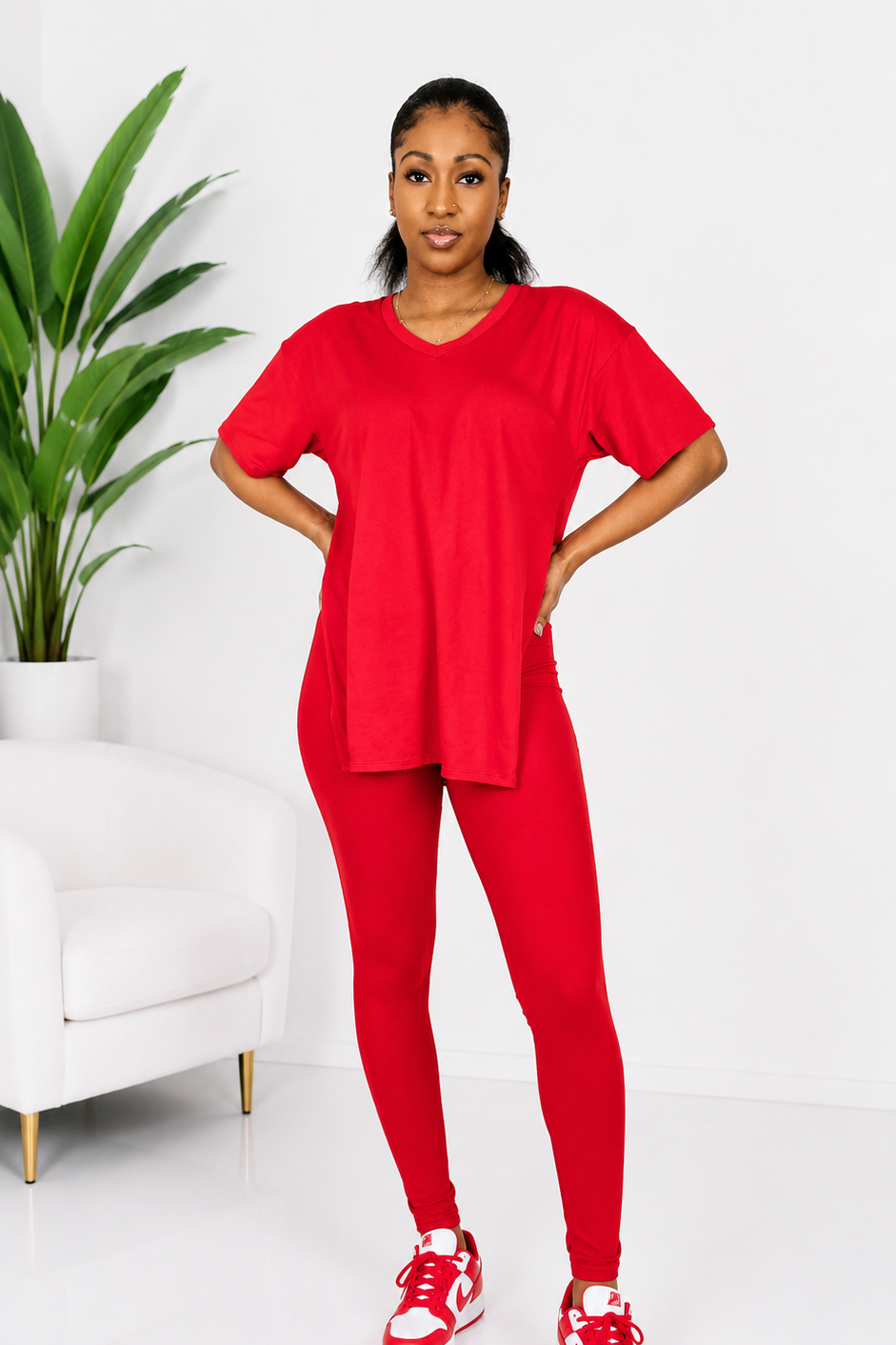Slit Tunic Top & Leggings Two-Piece Set