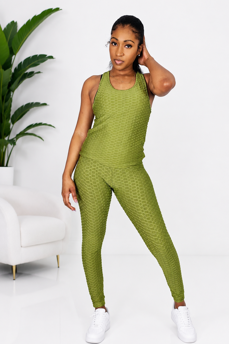 Sculpt Texture Honeycomb Waffle Tank & Legging Set