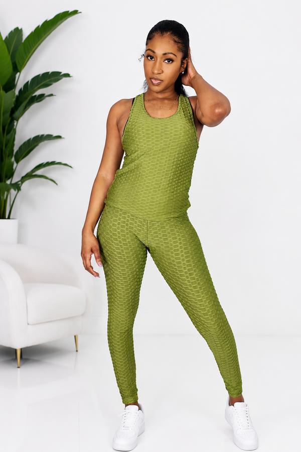Sculpt Texture Honeycomb Waffle Tank & Legging Set