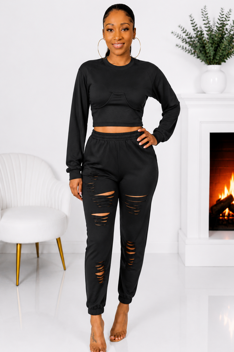 Midnight Rebel Distressed Two-Piece Set