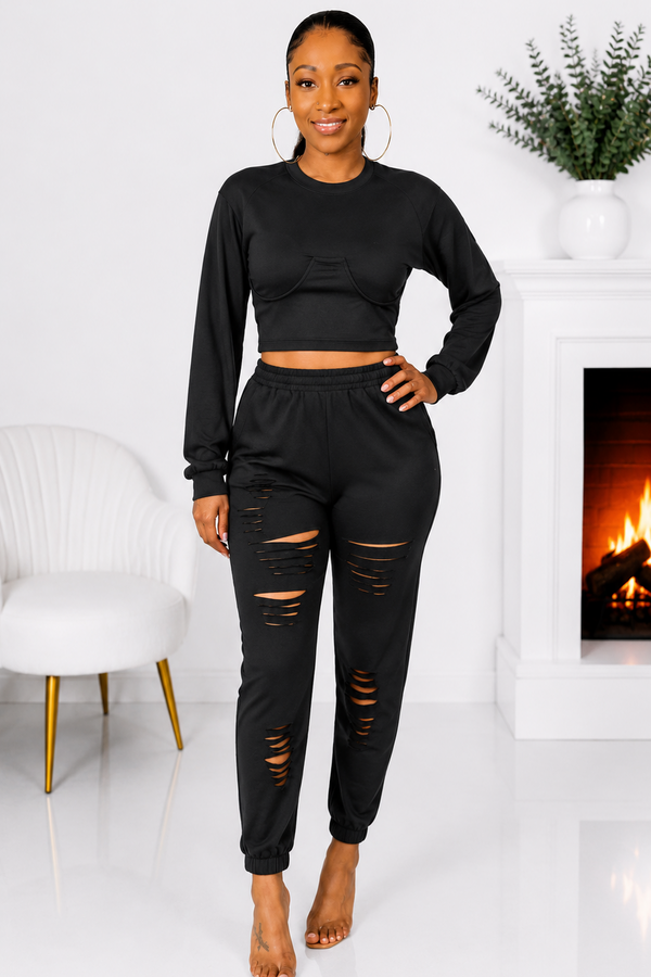 Midnight Rebel Distressed Two-Piece Set