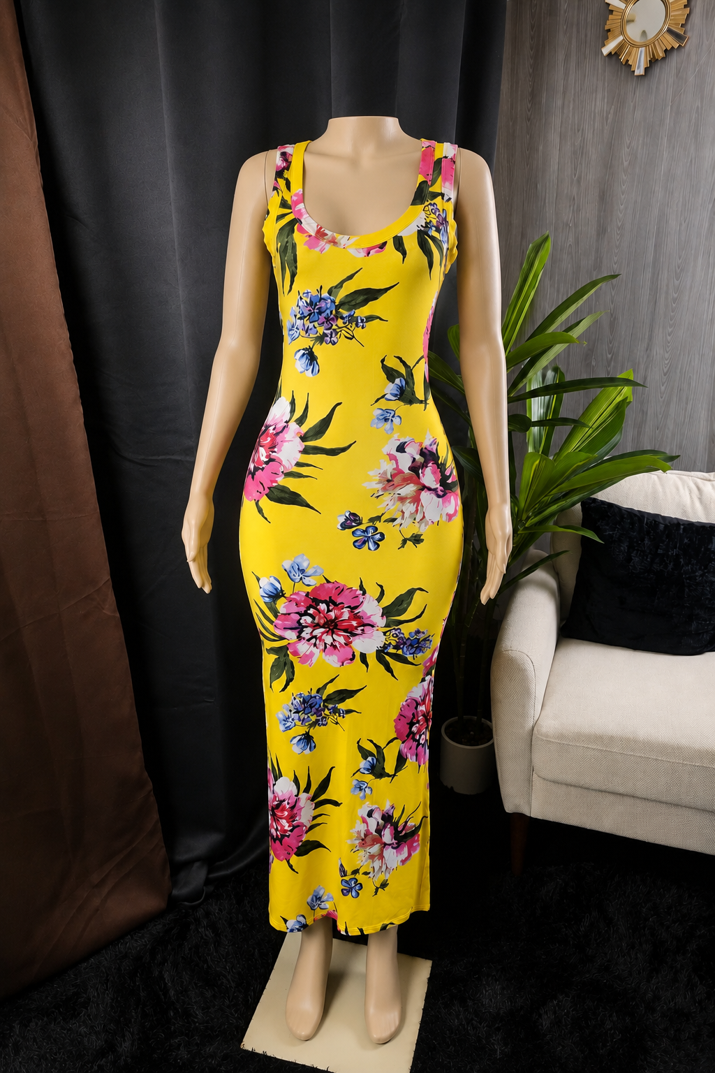 Golden Bloom Floral Maxi Dress