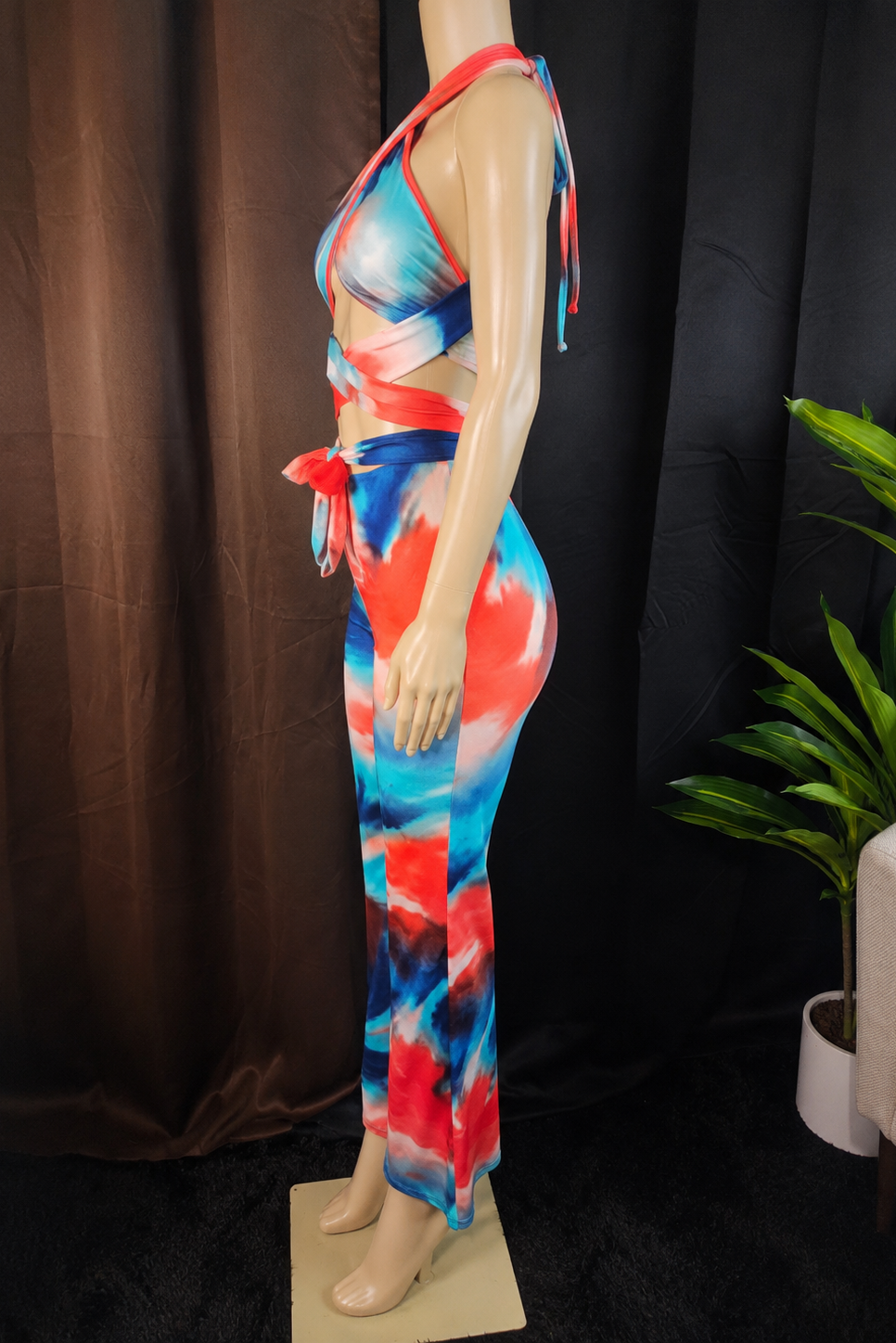 Island Oasis Abstract Multi-Way Halter & Flare Pant Set