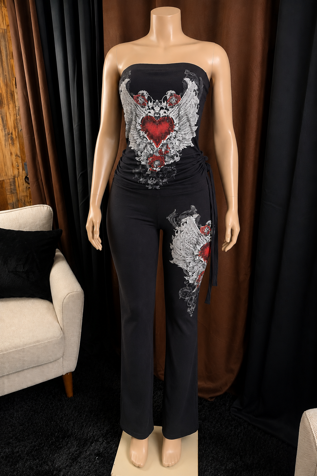 Angel Winged Heart Tube Top & Flared Pant Set