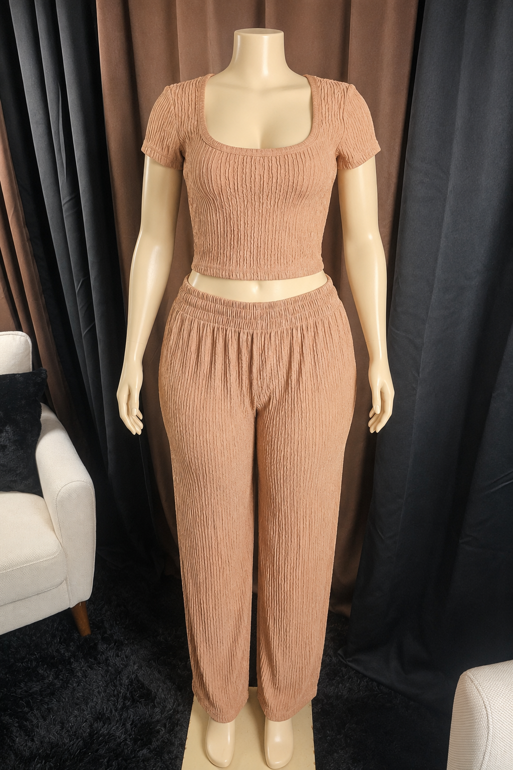 Milonni Crinkled Two-Piece Pant Set