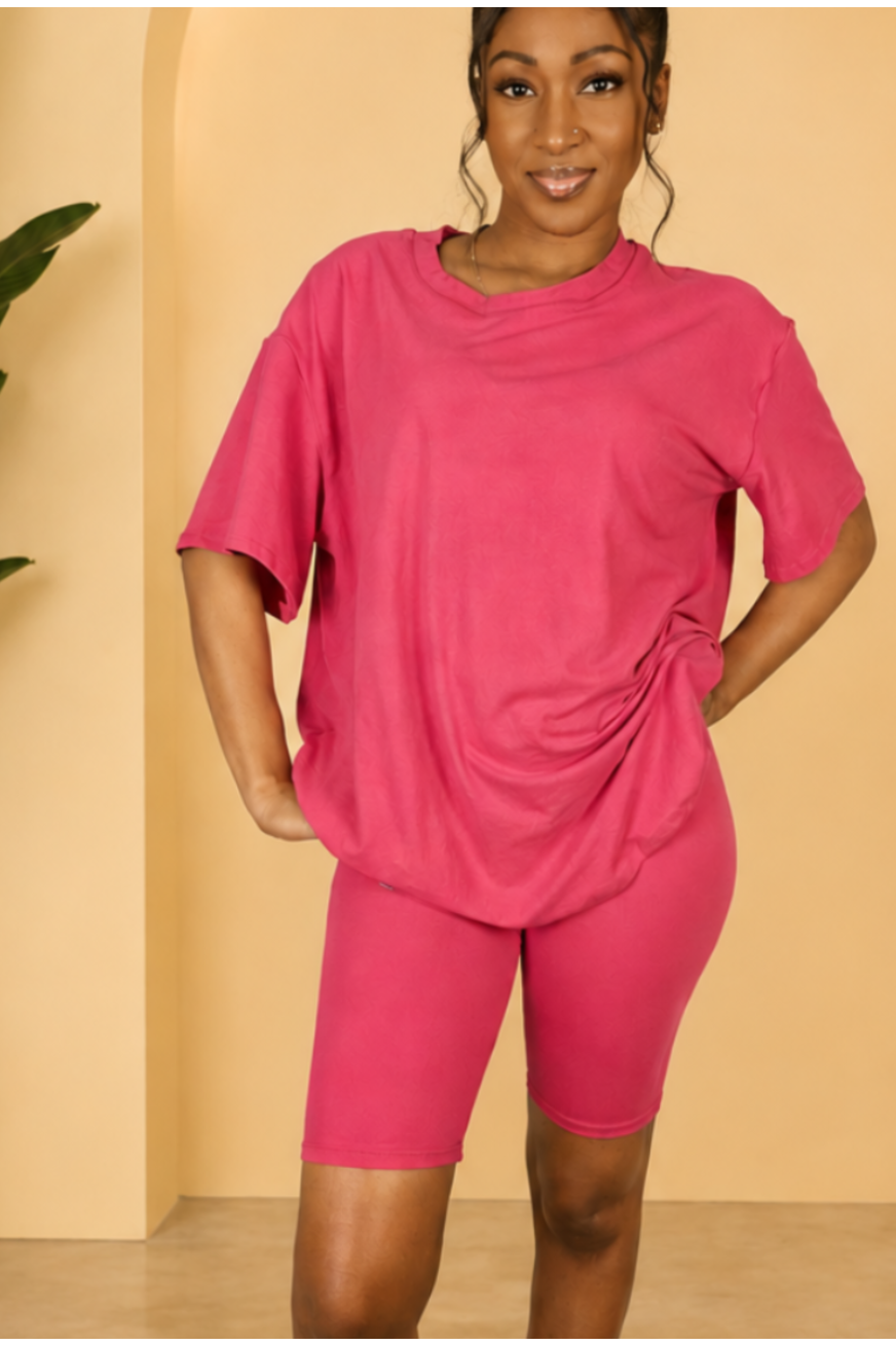 Off-Duty Oversized Tee & Biker Short Set Main image