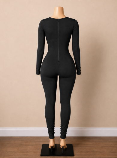 On Demand Long Sleeve Stacked Leg Jumpsuit - Black
