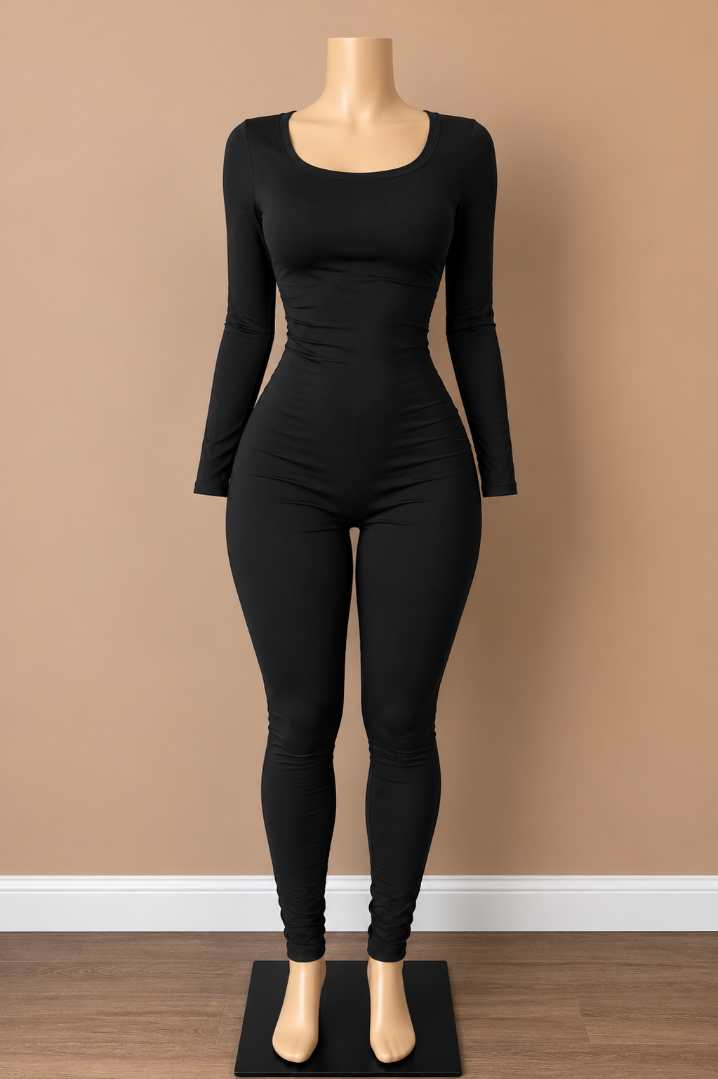 On Demand Long Sleeve Stacked Leg Jumpsuit - Black
