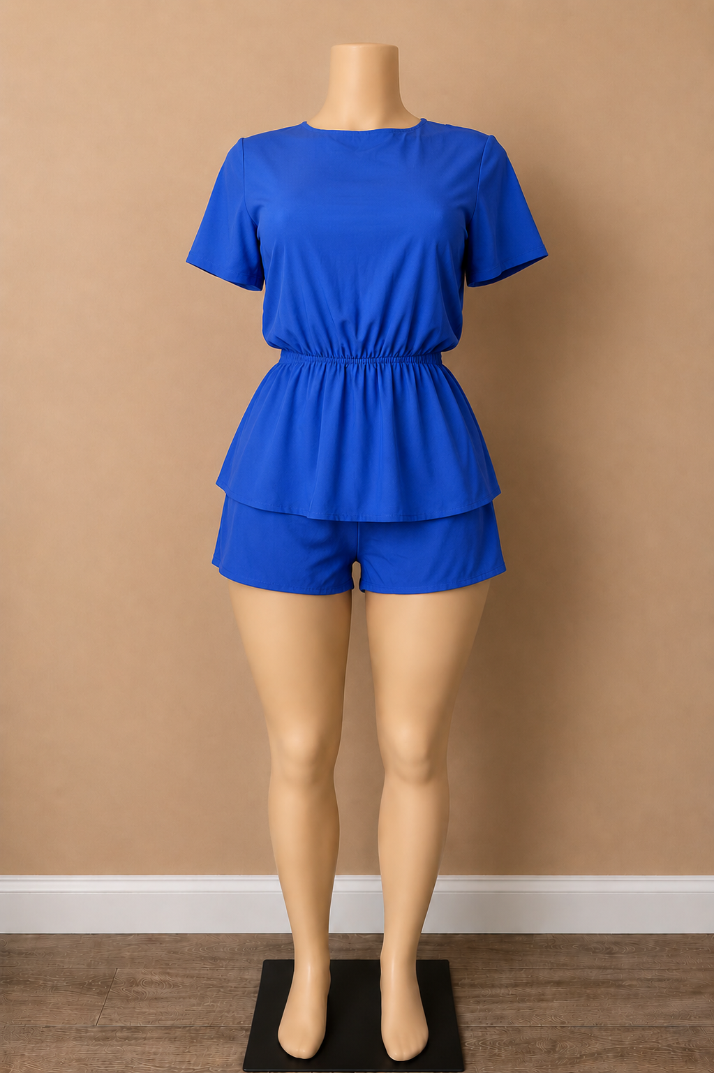 Short Sleeve Blueberry Peplum Romper