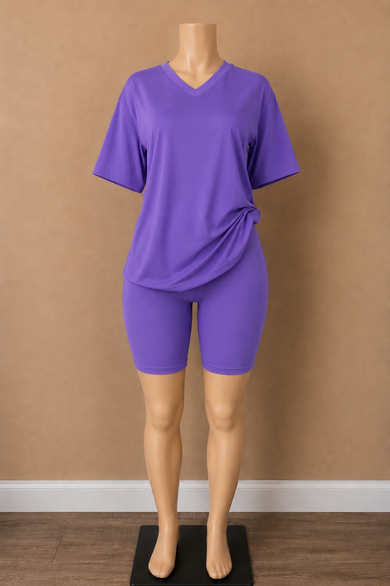 Chill Kinda Day V-Neck Biker Short Set