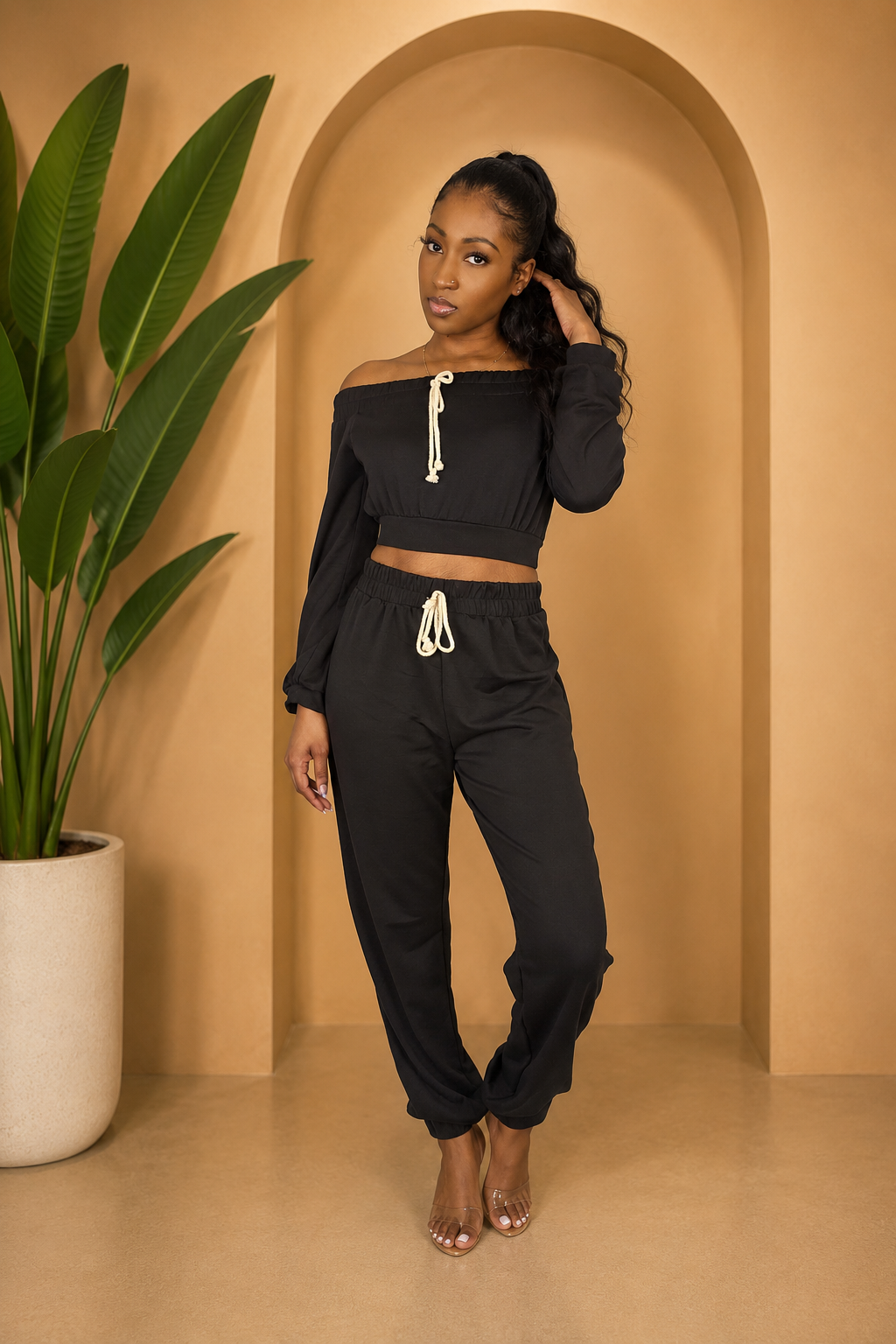My Way Cold Shoulder Two Piece Pant Set Main image