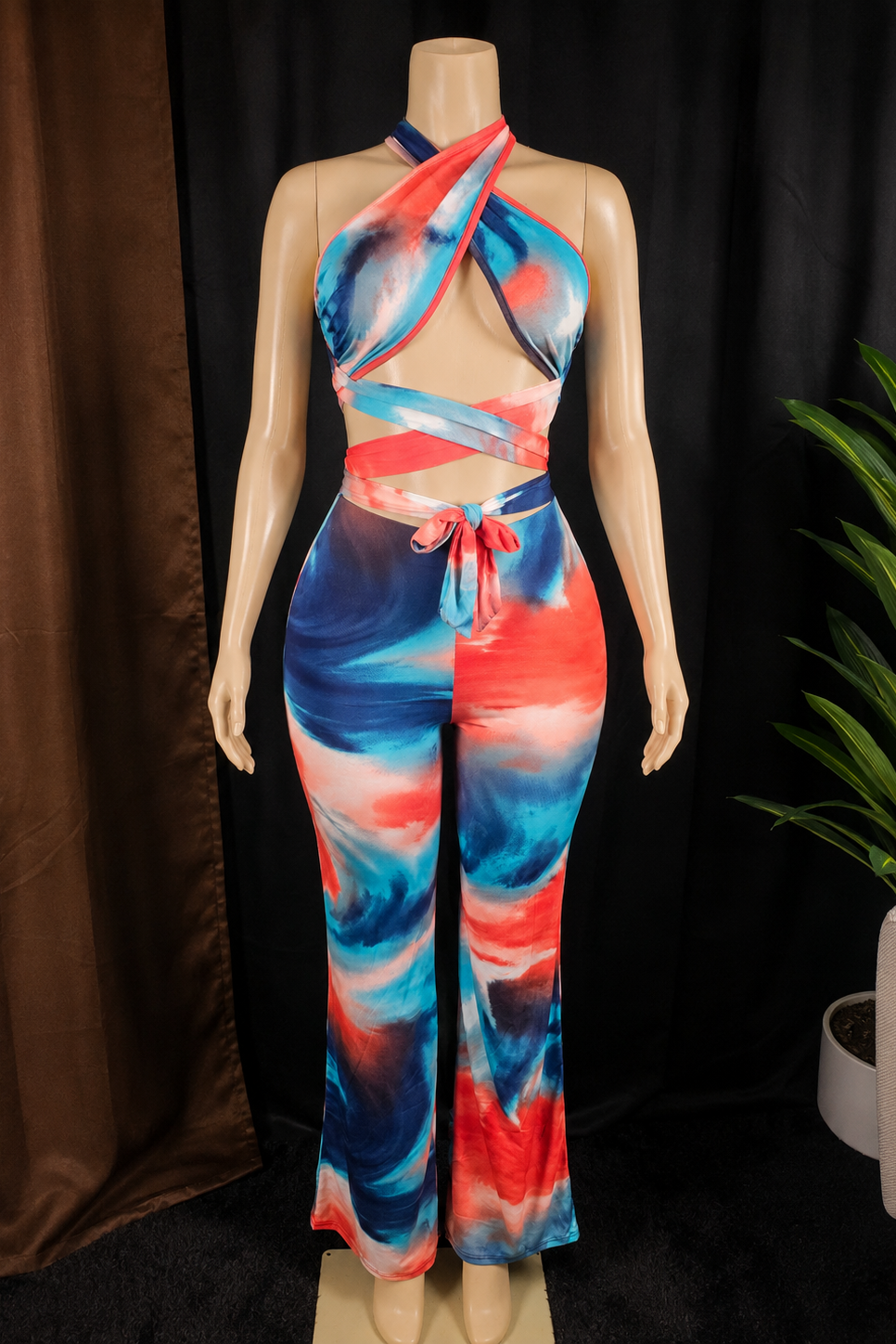 Island Oasis Abstract Multi-Way Halter & Flare Pant Set