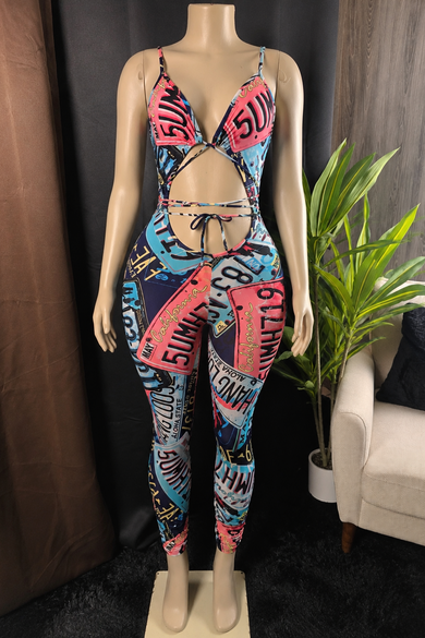 On The Road License Plate Print Cutout Jumpsuit