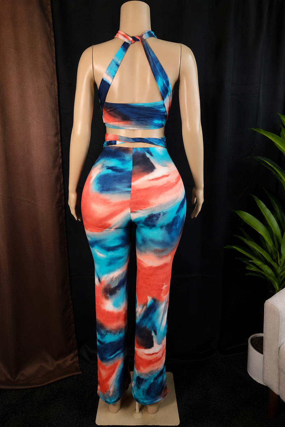 Island Oasis Abstract Multi-Way Halter & Flare Pant Set
