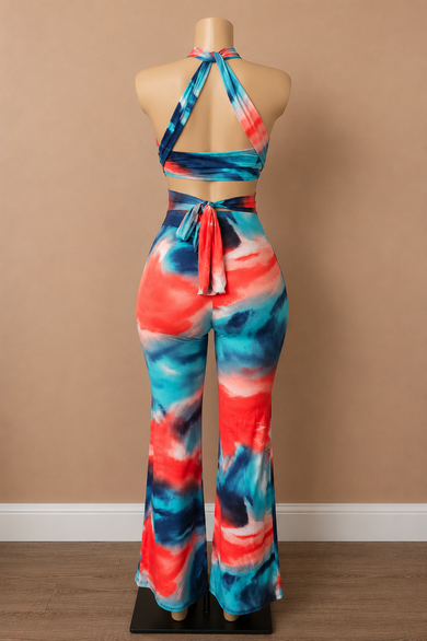 Island Oasis Abstract Multi-Way Halter & Flare Pant Set