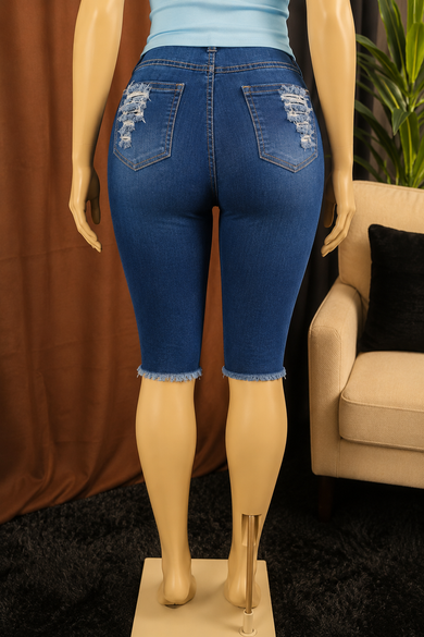 Curve Appeal Distressed Denim Shorts