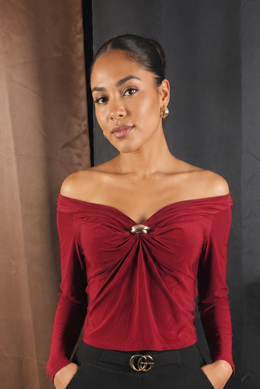 Brioche Ruched Off-The-Shoulder Top