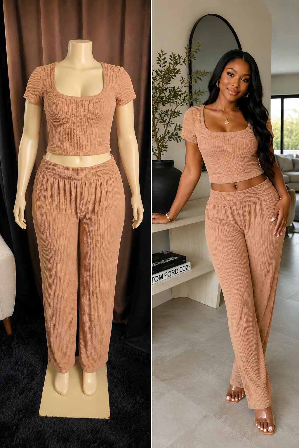 Milonni Crinkled Two-Piece Pant Set