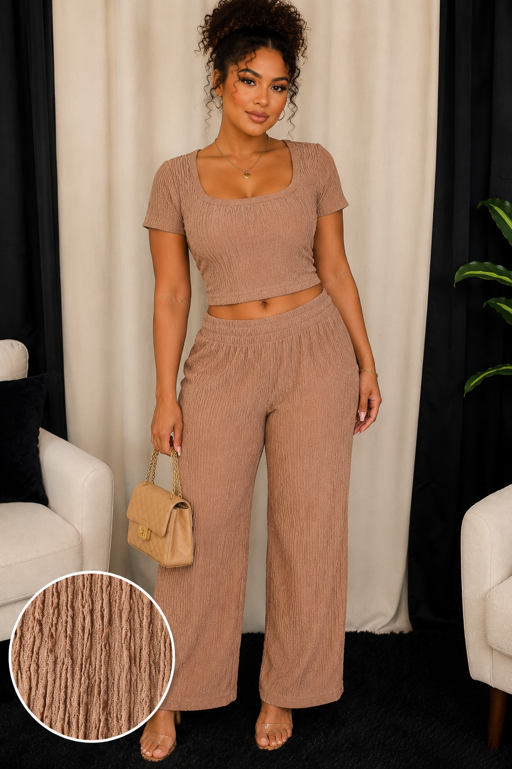 Milonni Crinkled Two-Piece Pant Set