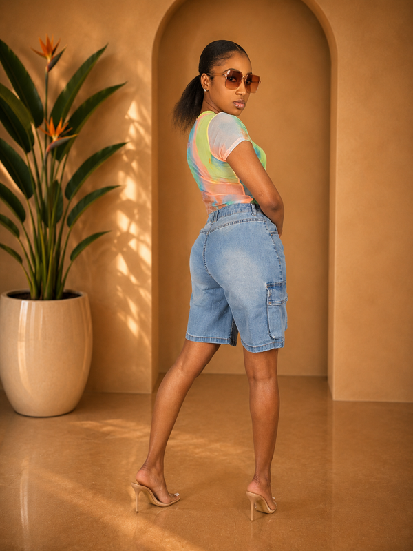 Keep It Cargo High Waist Denim Shorts