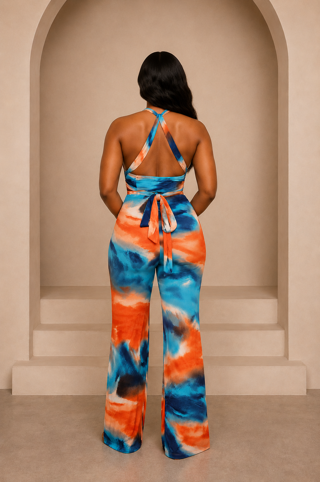 Island Oasis Abstract Multi-Way Halter & Flare Pant Set