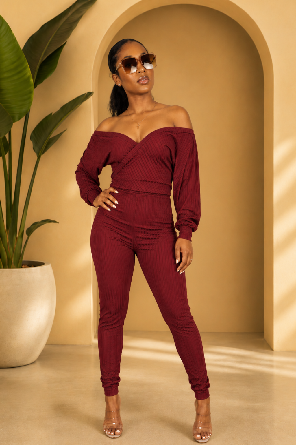 Off Shoulder Cross Front Jumpsuit